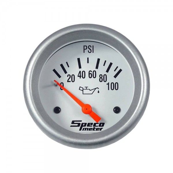 Speco Meter 2-5/8 Speco Meter 2-5/8" Electric 100 psi Oil Pressure Gauge with Sender - White Dial Silver Bezel
