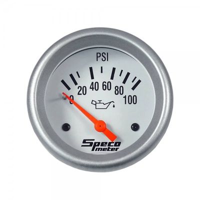Speco Meter 2-5/8 Speco Meter 2-5/8" Electric 100 psi Oil Pressure Gauge with Sender - White Dial Silver Bezel