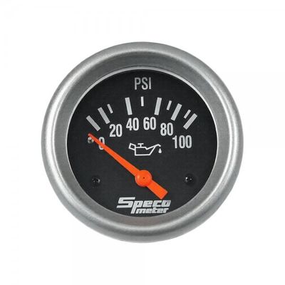 Speco Meter 2-5/8 Speco Meter 2-5/8" Electric 100 psi Oil Pressure Gauge with Sender - Black Dial Silver Bezel