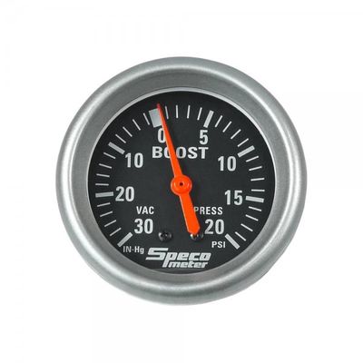 Speco Meter 2-5/8 Speco Meter 2-5/8" Mechanical 30 Hg to 20 PSI Boost Gauge - Black Dial Silver Bezel