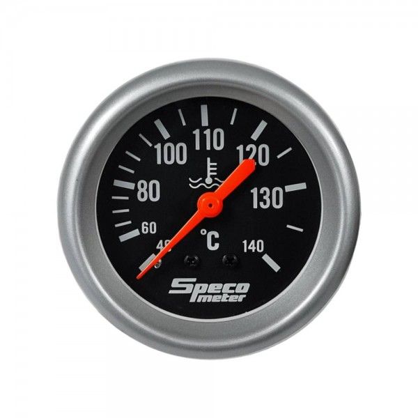 ​Speco Meter 2-5/8" Mechanical 40-140ºC Water Temperature Gauge with 12' Sender & Adaptors - Black Dial Silver Bezel