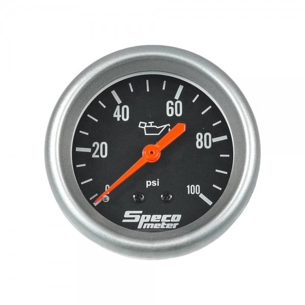 Speco Meter 2-5/8 Speco Meter 2-5/8" Mechanical 100 psi Oil Pressure Gauge with 12' Sender- Black Dial Silver Bezel