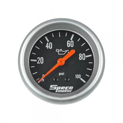 Speco Meter 2-5/8 Speco Meter 2-5/8" Mechanical 100 psi Oil Pressure Gauge with 12' Sender- Black Dial Silver Bezel