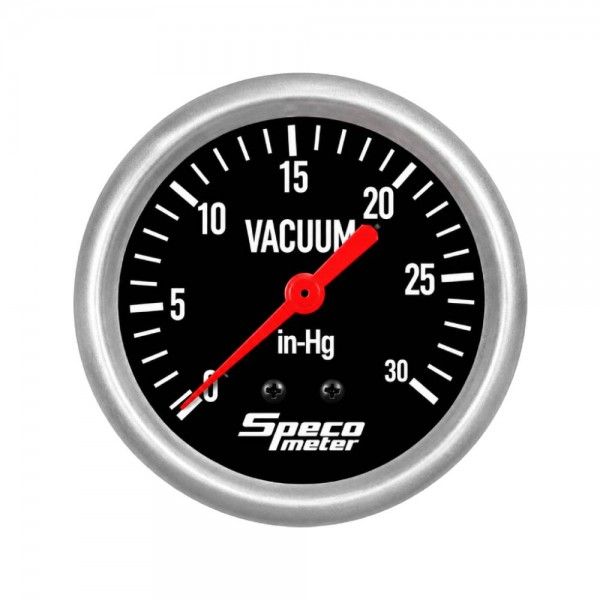 Speco Meter 2-5/8 Speco Meter 2-5/8" Mechanical 30 Hg Vacuum Gauge - Black Dial Silver Bezel