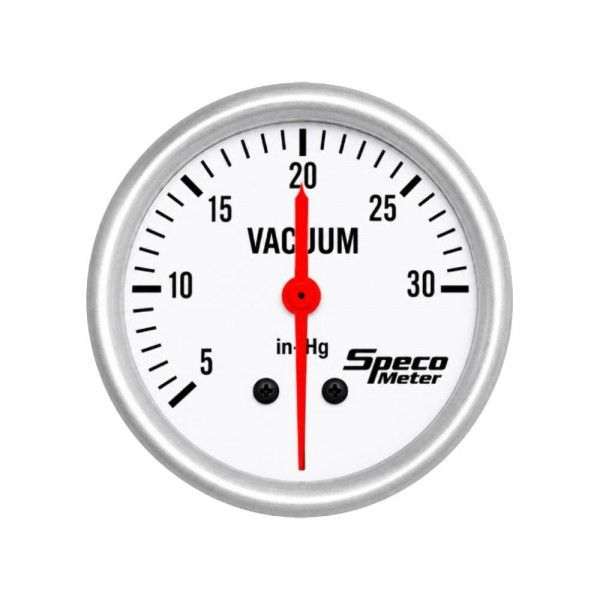 Speco Meter 2-5/8 Speco Meter 2-5/8" Mechanical 30 Hg Vacuum Gauge - White Dial Silver Bezel
