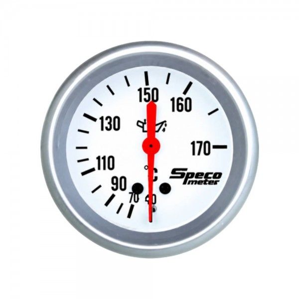 Speco Meter 2-5/8 Speco Meter 2-5/8" Mechanical 40-170ºC Oil Temperature Gauge with Sender - White Dial Silver Bezel