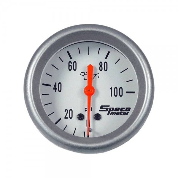 Speco Meter 2-5/8 Speco Meter 2-5/8" Mechanical 100 psi Oil Pressure Gauge with 6' Sender- White Dial Silver Bezel