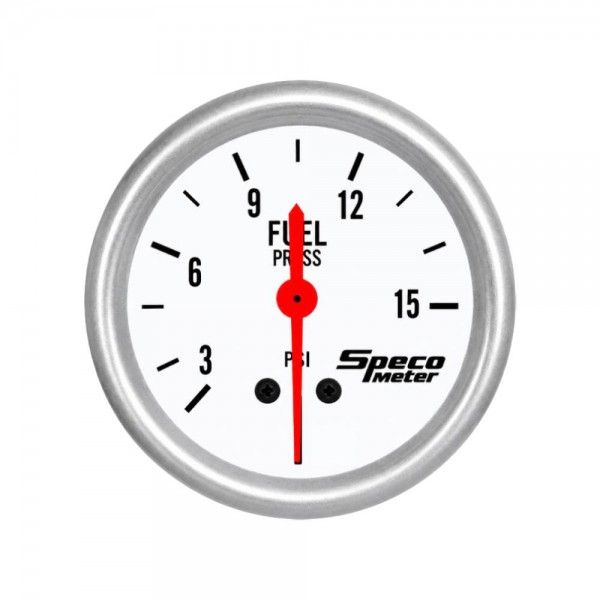 Speco Meter 2-5/8 Speco Meter 2-5/8" Mechanical 15psi Fuel Pressure Gauge - White Dial Silver Bezel