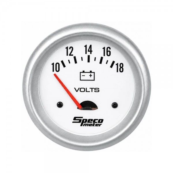 Speco Meter 2-5/8 Speco Meter 2-5/8" 10-18 Volt Voltmeter Gauge - White Dial Silver Bezel