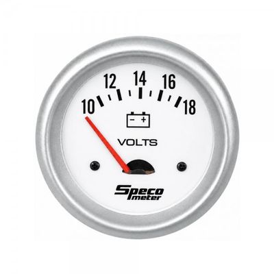 Speco Meter 2-5/8 Speco Meter 2-5/8" 10-18 Volt Voltmeter Gauge - White Dial Silver Bezel