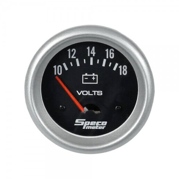 Speco Meter 2-5/8 Speco Meter 2-5/8" 10-18 Volt Voltmeter Gauge - Black Dial Silver Bezel