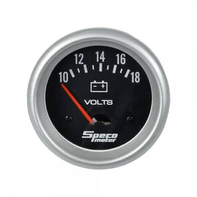 Speco Meter 2-5/8 Speco Meter 2-5/8" 10-18 Volt Voltmeter Gauge - Black Dial Silver Bezel