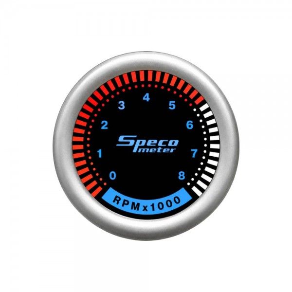 2 2" 12V 8000rpm Tachometer - Black Dial Silver Markings Silver Bezel