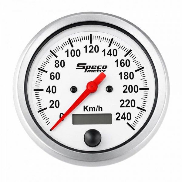 Speco Meter 85mm Dash Mounted Programmable Speedometer - White Dial Silver Bezel Speco Meter 85mm Dash Mounted Programmable Speedometer - White Dial Silver Bezel