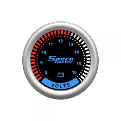 Speco Meter 2 Speco Meter 2" 8-16 Volt Voltmeter Gauge - Black Dial Silver Markings Silver Bezel
