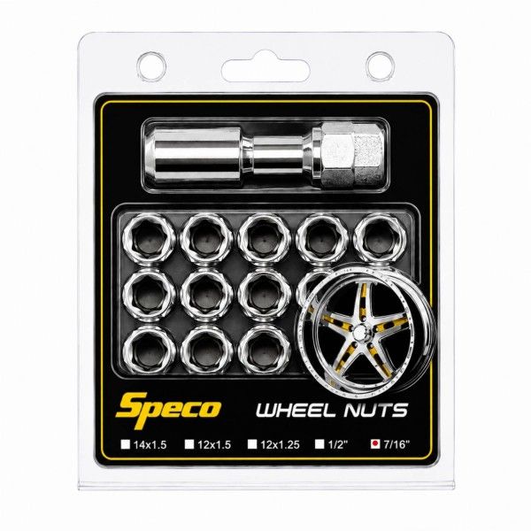 Chrome Steel Wheel Tuner Nuts - Set of 16 with Key - 7/16" Thread