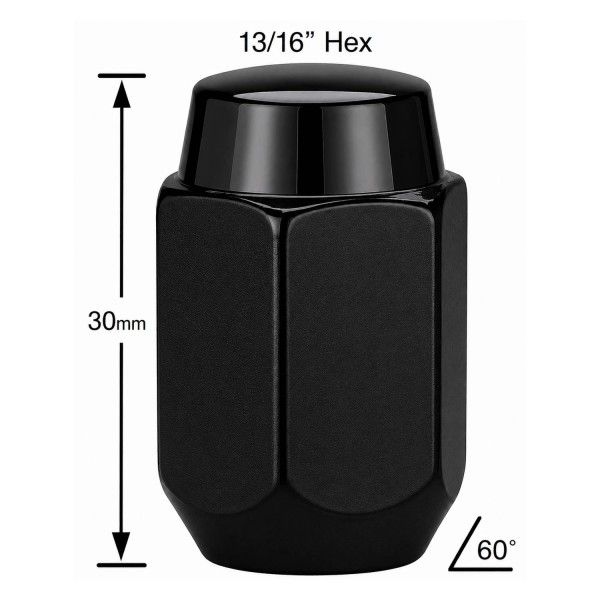 Black 30mm Steel Wheel Nuts - Single - 14mm x 1.5 Thread Black 30mm Steel Wheel Nuts - Single - 14mm x 1.5 Thread