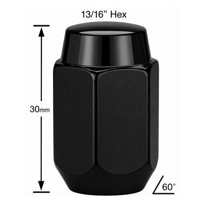 Black 30mm Steel Wheel Nuts - Single - 14mm x 1.5 Thread Black 30mm Steel Wheel Nuts - Single - 14mm x 1.5 Thread