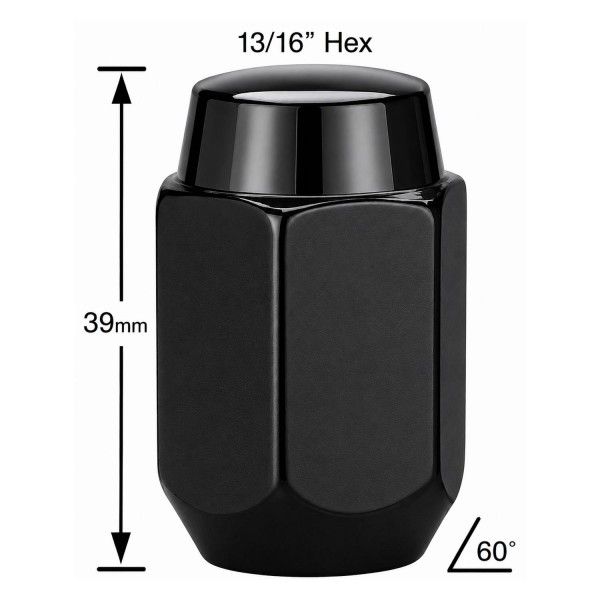 Black 39mm Steel Wheel Nuts - Single - 1/2 Black 39mm Steel Wheel Nuts - Single - 1/2" Thread