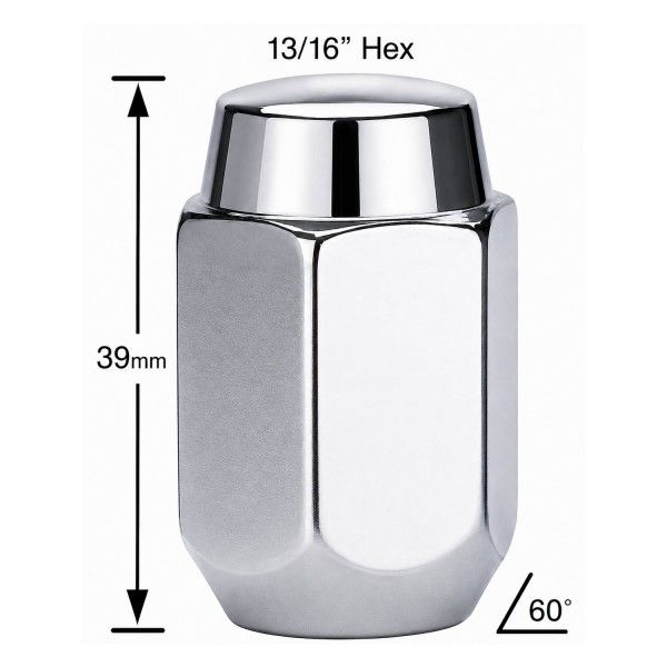 Chrome 39mm Steel Wheel Nuts - Single - 1/2 Chrome 39mm Steel Wheel Nuts - Single - 1/2" Thread