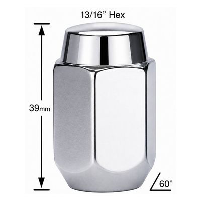 Chrome 39mm Steel Wheel Nuts - Single - 1/2 Chrome 39mm Steel Wheel Nuts - Single - 1/2" Thread