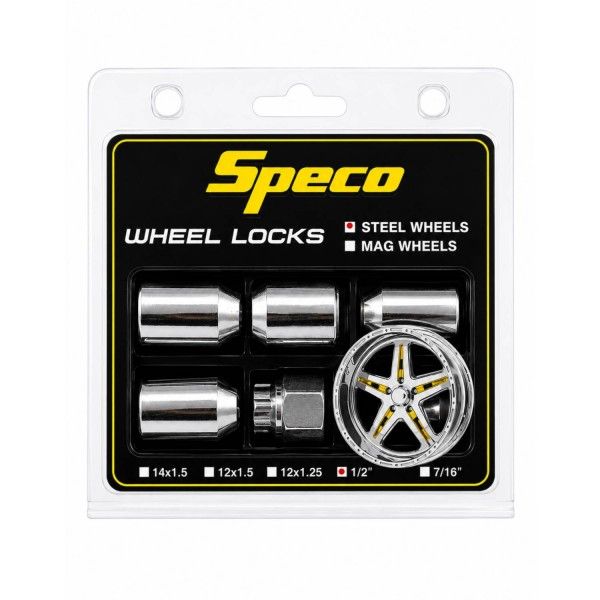 Chrome Steel Wheel Lock Nuts - Set of 5 with Key - 1/2 Chrome Steel Wheel Lock Nuts - Set of 5 with Key - 1/2" Thread