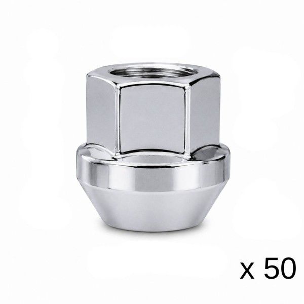 Chome Steel Wheel Open End Nuts - 50 Pack - 14mm x 1.5 Thread Chome Steel Wheel Open End Nuts - 50 Pack - 14mm x 1.5 Thread