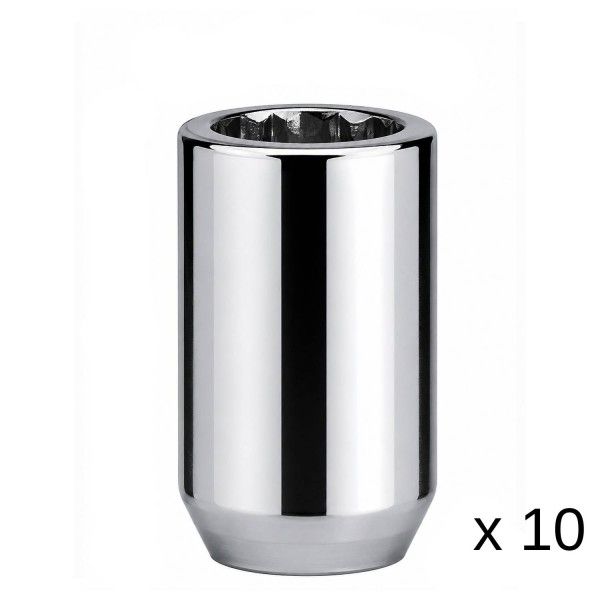 Chrome Steel Wheel Tuner Nuts - 10 Pack - 12mm x 1.25 Thread