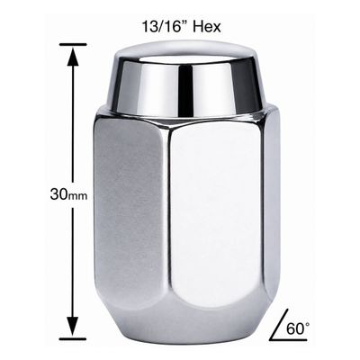 Chrome 30mm Steel Wheel Nuts - Single - 14mm x 1.5 Thread Chrome 30mm Steel Wheel Nuts - Single - 14mm x 1.5 Thread