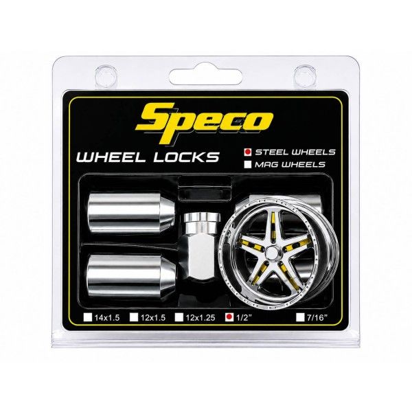 Chrome Steel Wheel Lock Nuts - Set of 4 with Key - 1/2 Chrome Steel Wheel Lock Nuts - Set of 4 with Key - 1/2" Thread