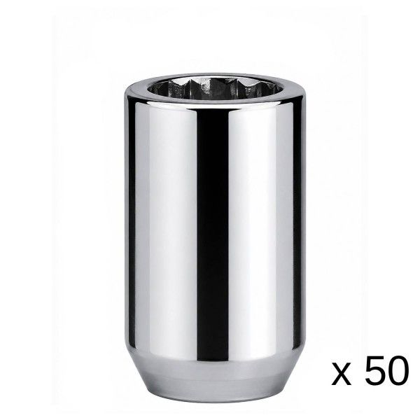 Chrome Steel Wheel Tuner Nuts - 50 Pack - 1/2" Thread