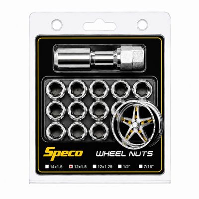 Chrome Steel Wheel Tuner Nuts - Set of 16 with Key - 12mm x 1.5 Thread Chrome Steel Wheel Tuner Nuts - Set of 16 with Key - 12mm x 1.5 Thread