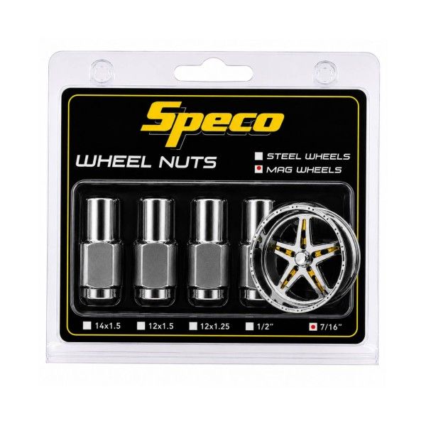 Chrome Mag Wheel Nuts - Set of 4 with Washers - 7/16" Thread