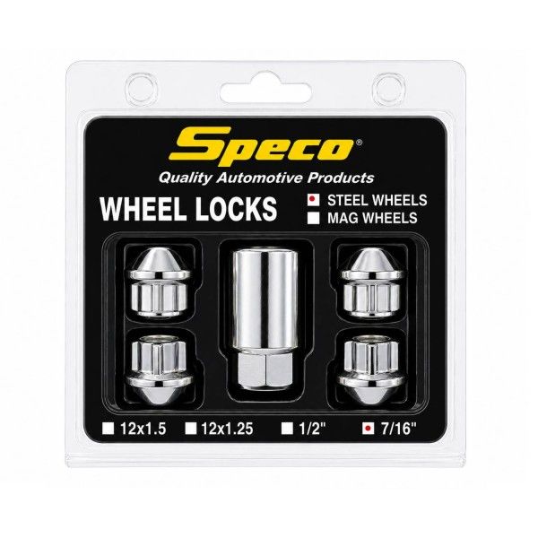 Chrome Steel Wheel Open End Lock Nuts - Set of 4 with Key - 7/16 Chrome Steel Wheel Open End Lock Nuts - Set of 4 with Key - 7/16" Thread