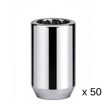 Chrome Steel Wheel Tuner Nuts - 50 Pack - 12mm x 1.25 Thread