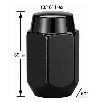 Black 39mm Steel Wheel Nuts - 50 Pack - 1/2 Black 39mm Steel Wheel Nuts - 50 Pack - 1/2" Thread