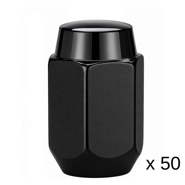 Black 39mm Steel Wheel Nuts - 50 Pack - 1/2" Thread
