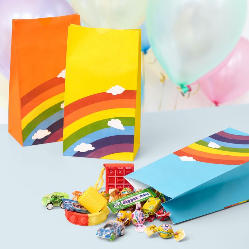 BOLSAS DE PAPEL PARA CUMPLEAÑOS/EVENTOS - DINOS - ARCOIRIS