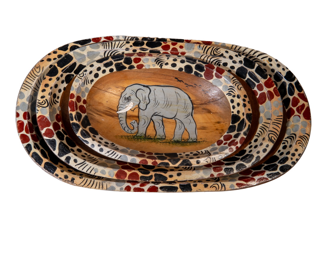 Hand Crafted Elephant Safari Snack Bowl Set 1