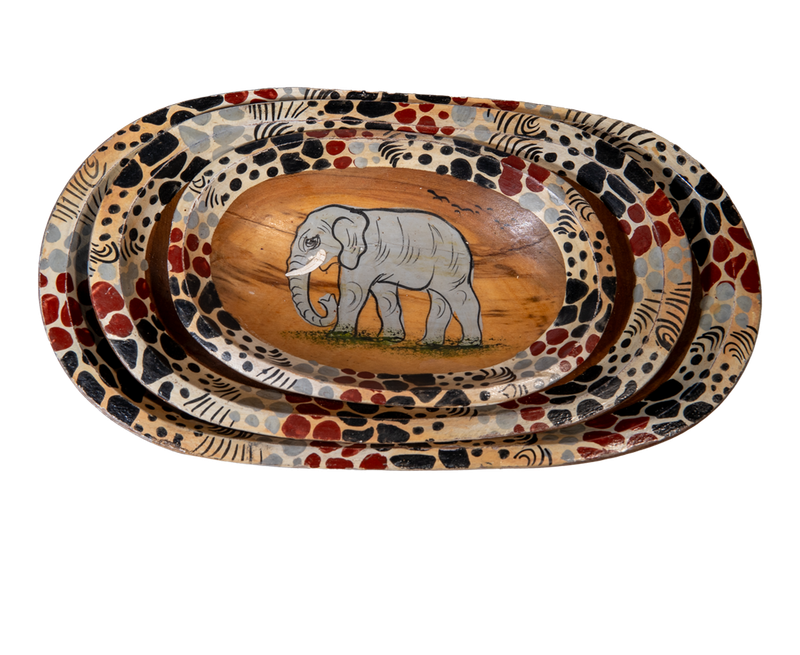 Hand Crafted Elephant Safari Snack Bowl Set 1