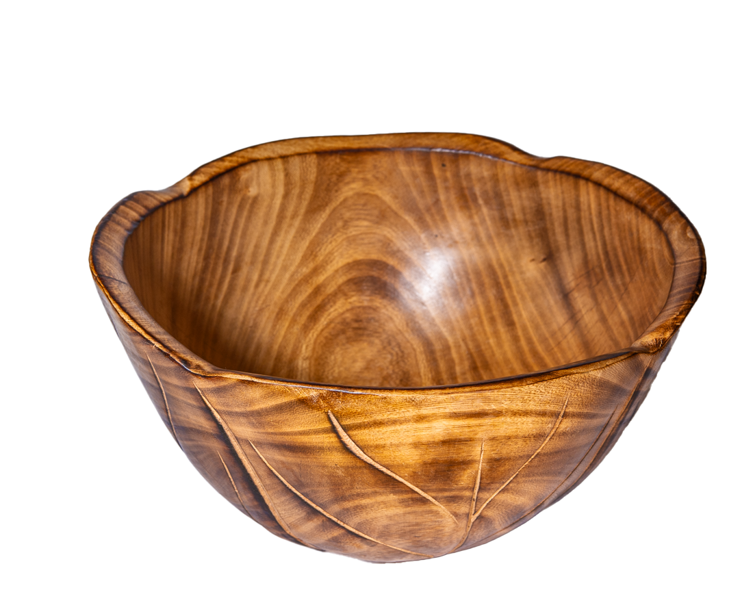 Hand Crafted Leaf Carved Serving Bowl
