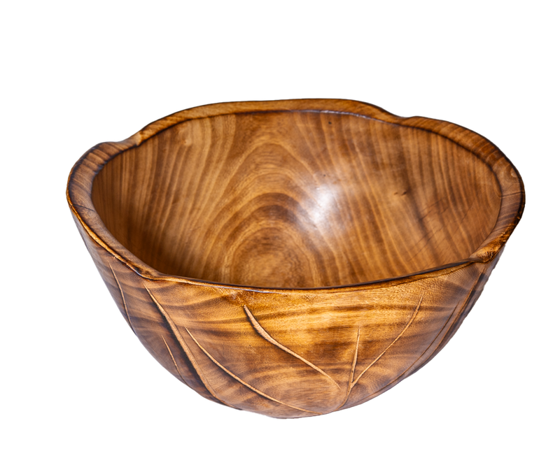 Hand Crafted Leaf Carved Serving Bowl