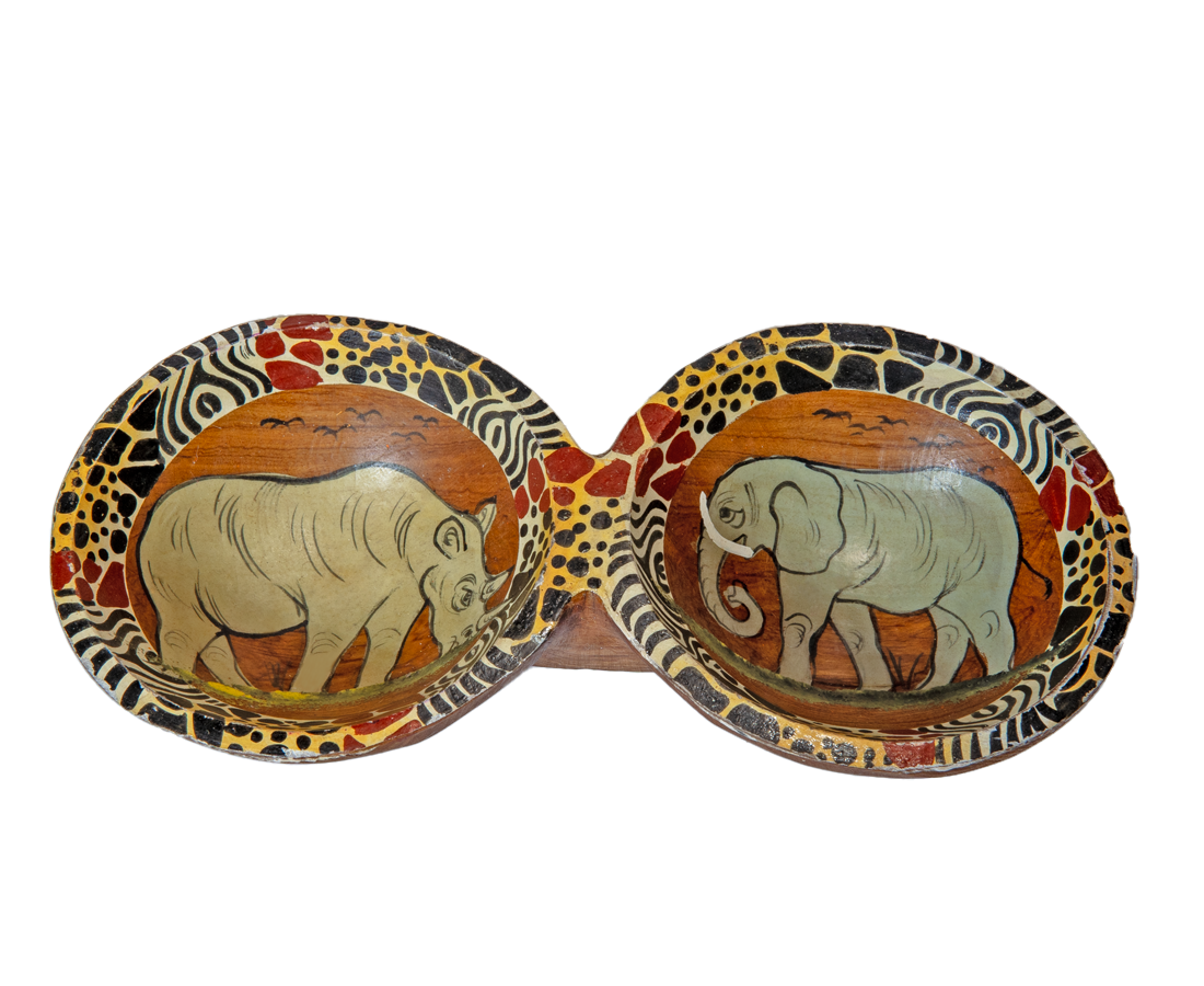 Small Rhino, Elephant Double Spice Bowls