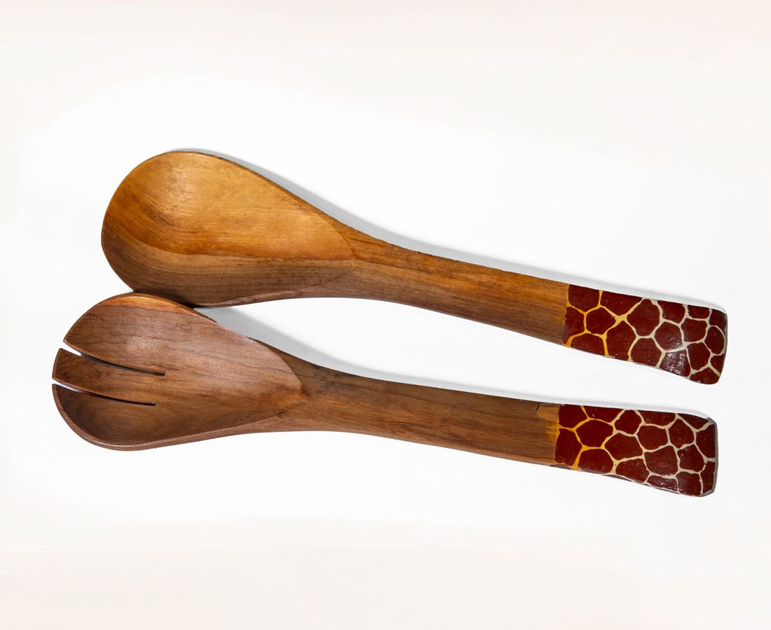 Handcrafted Giraffe Handle Salad Servers Large