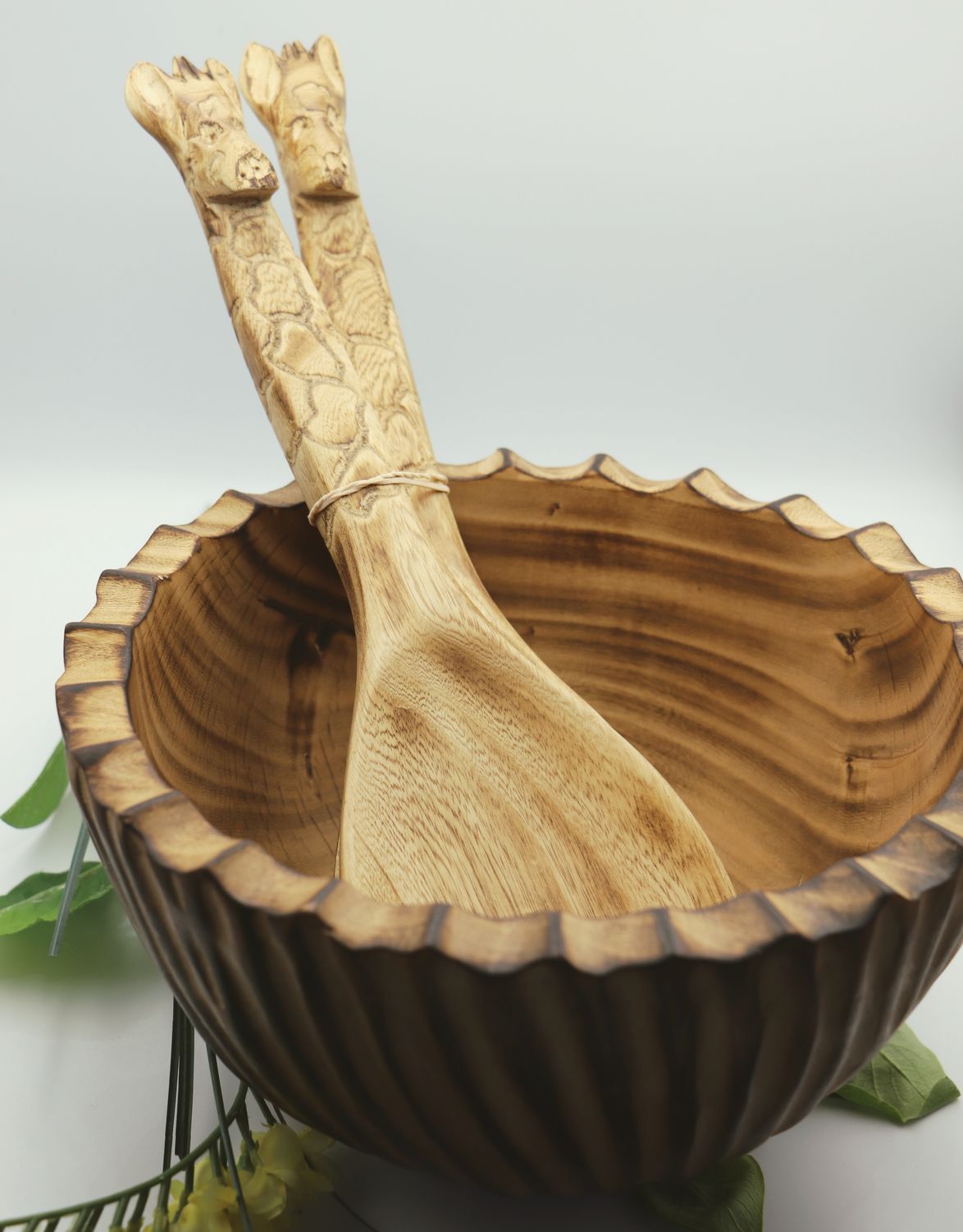 Salad Servers Giraffe Carving