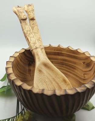 Salad Servers Giraffe Carving