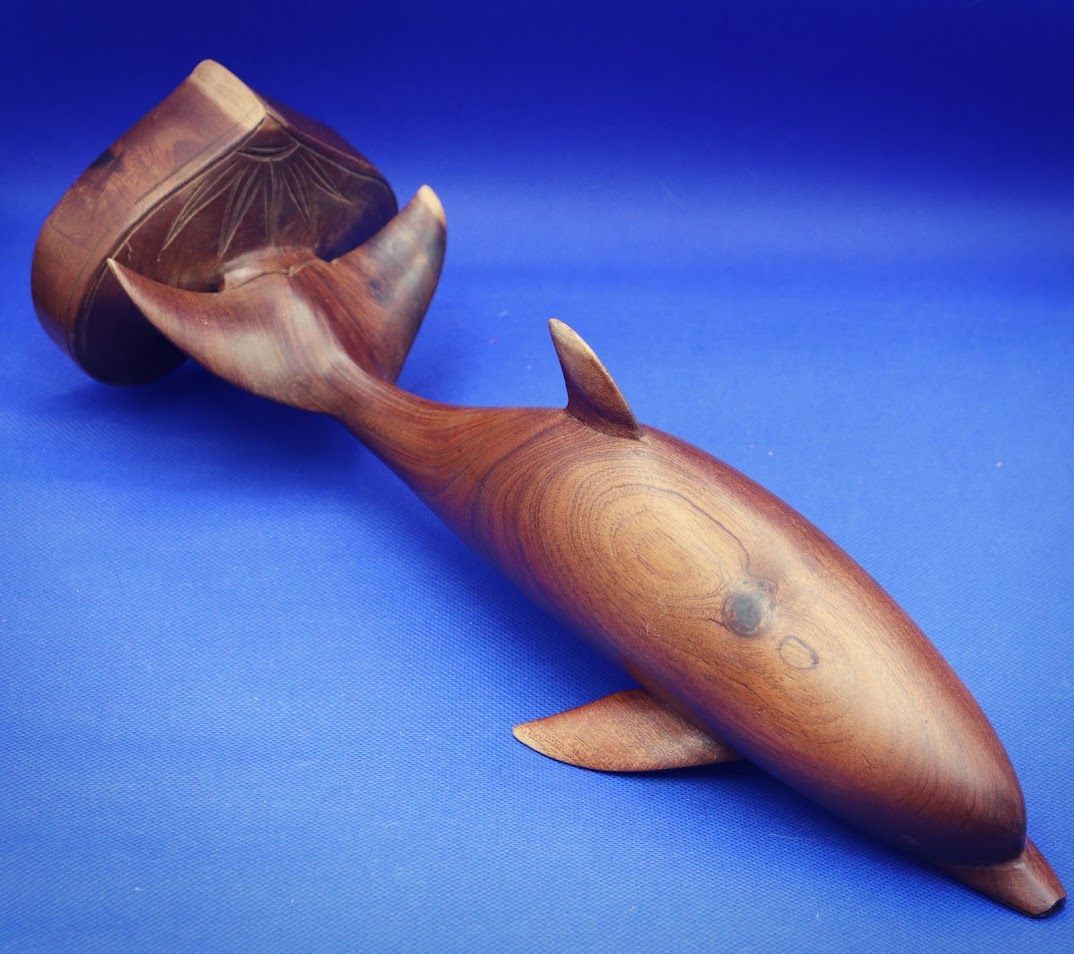 Wooden Dolphin Statue Figurine Hand Carved