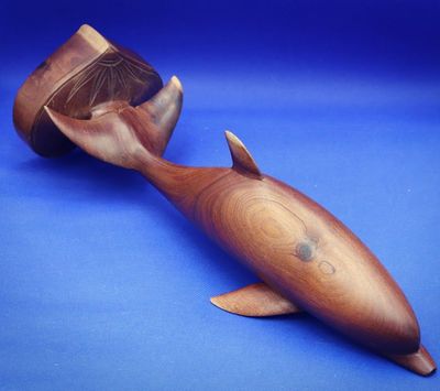 Wooden Dolphin Statue Figurine Hand Carved