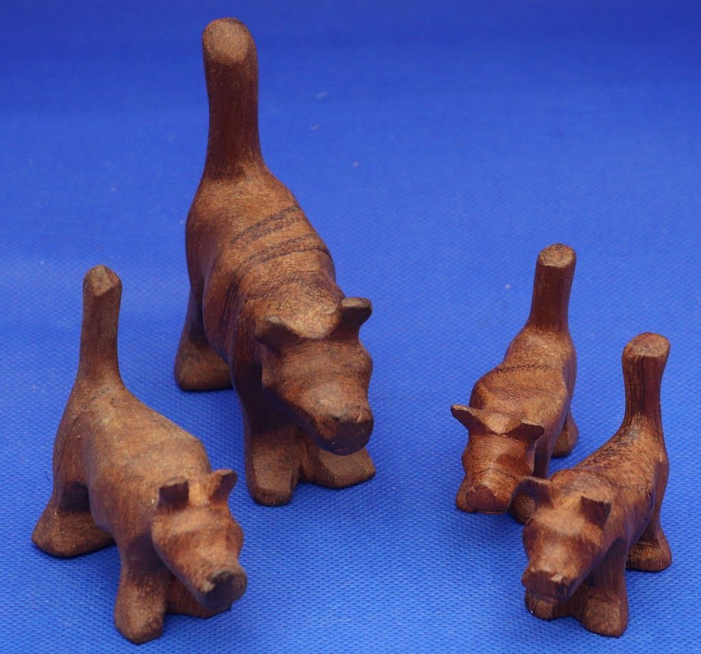 Set of 4 Wood Carved Wild Boar