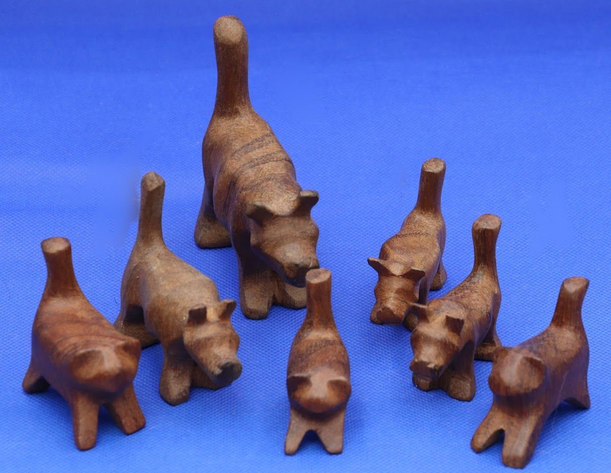 Set of  Wood Carved Wild Boar